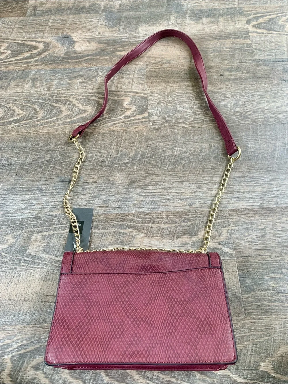 Mossimo Faux Chic Snakeskin Maroon Chain Strap Crossbody Bag NWT
